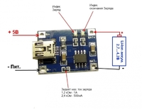 Модуль заряда TP4056 литиевых и литий - полимерных батарей с питанием от Micro USB 4.5 - 5.5В